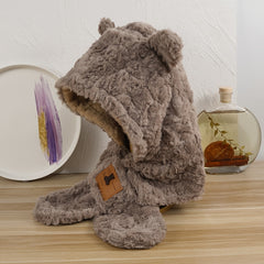 Lamb Wool Animal Ears Knitted Plush Winter Cap for Her
