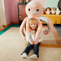 IKASA Giant Octopus Plush Toy 30in Soft Stuffed Animal - Pink & Beige Tentacles