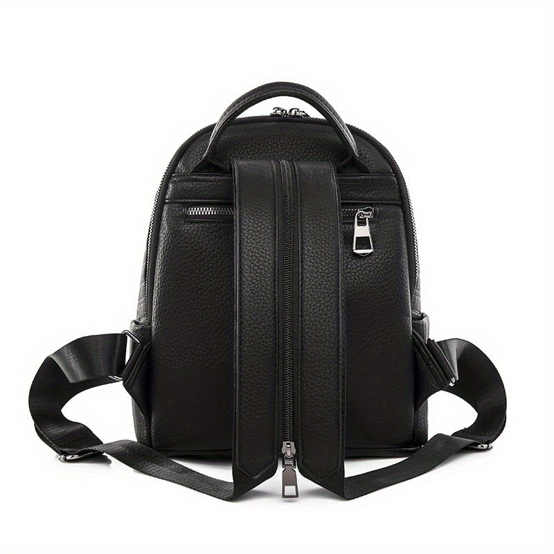 Mini Stripes Embossed Backpack Faux Leather Solid Rucksack For Travel Work