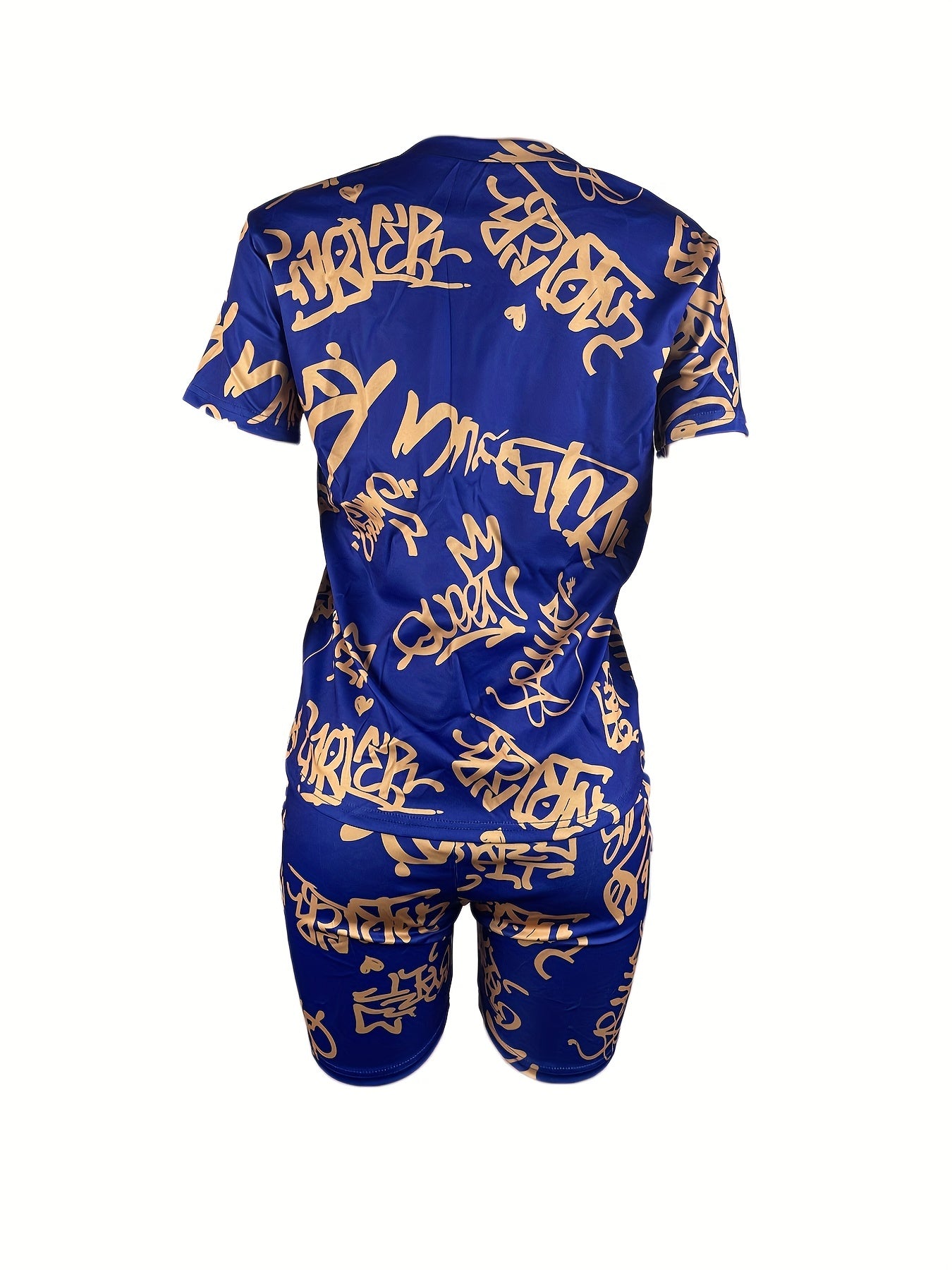 Queen Letter Print 2pc Set Casual Short Sleeve T shirt & Shorts Outfit Women's