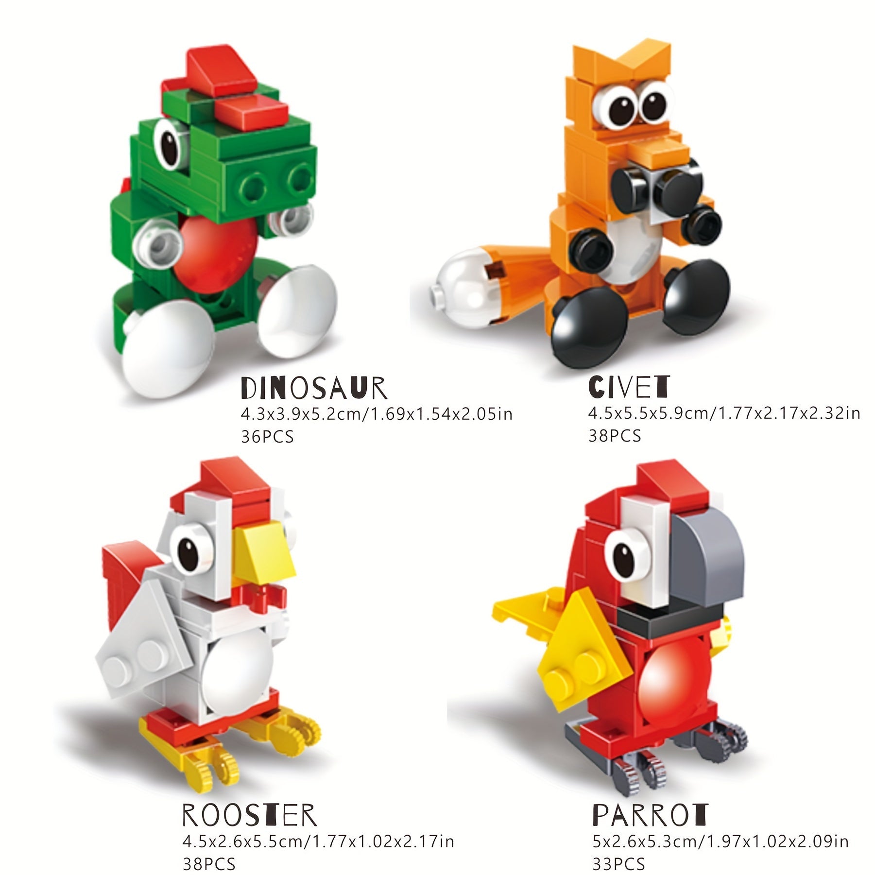 Small Animal Building Blocks for Kids - Cow Sheep Parrot Rooster