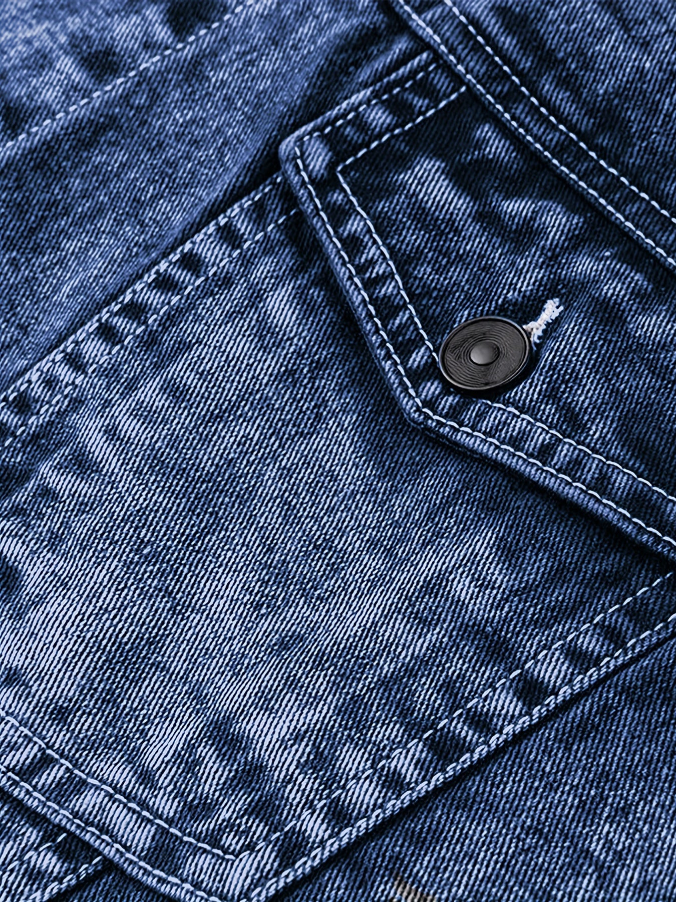 Men's Contrast Stitch Denim Jacket Street Style Button Up Cotton Blend