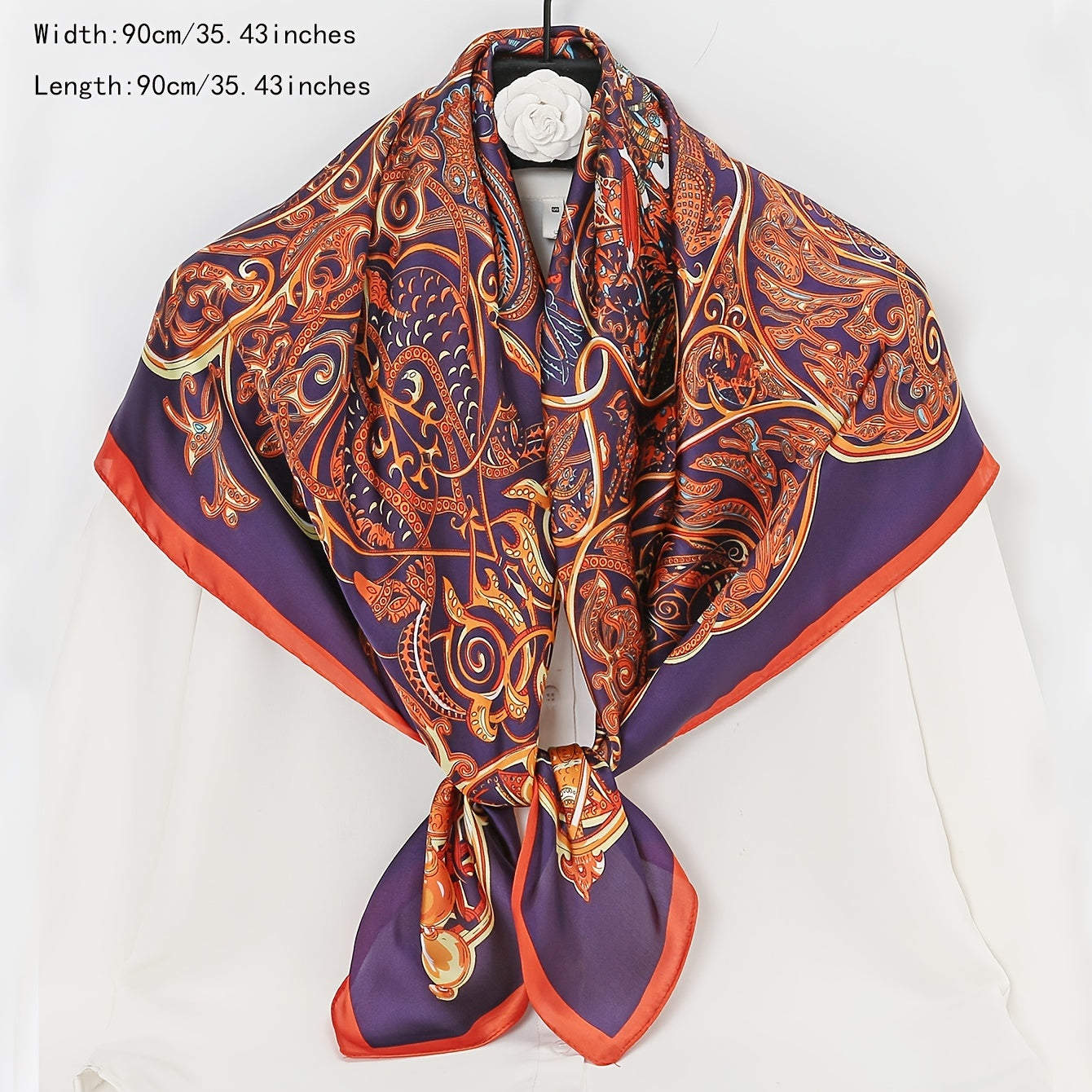 Vintage Flower Print Silk Scarf - Versatile Square Shawl Wrap
