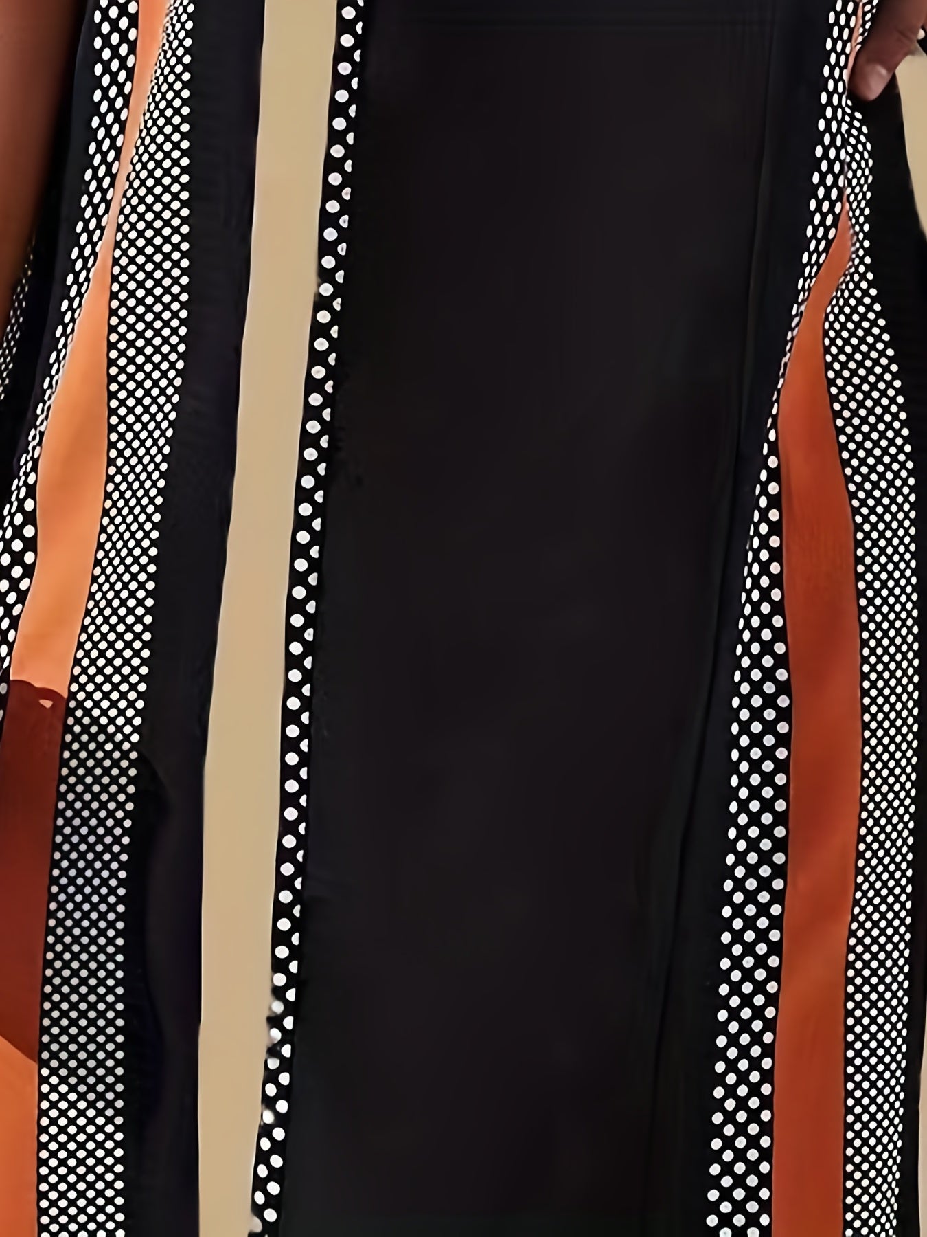  Colorblock Stripe & Dot Print Short Sleeve Loose Fit Dress