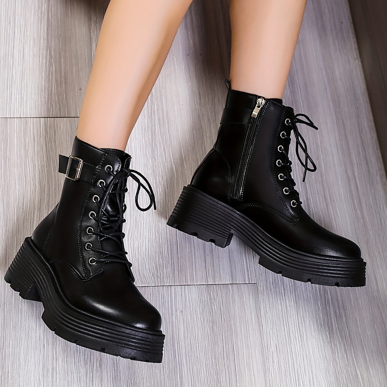 Women's Platform Ankle Boots Chunky Heeled Combat Boots