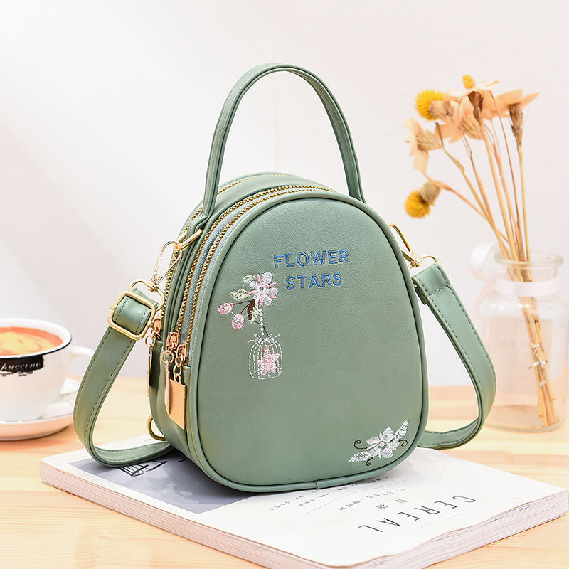 Mini Flower Embroidery Backpack Women's Handbag Stylish Crossbody Purse