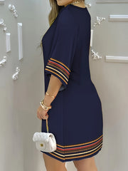  Peacock Print Half Sleeve Round Neck Mini Dress