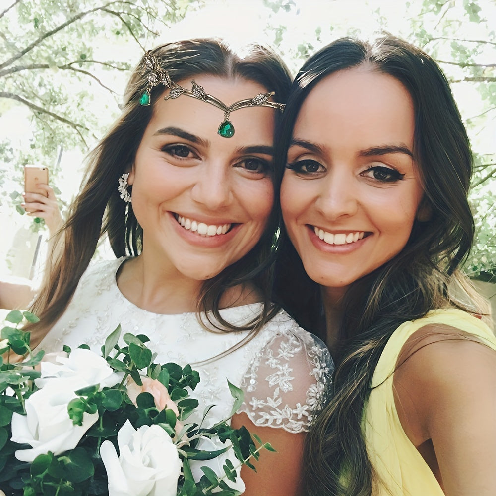 Emerald Green Fairy Crown Tiara Crystal Leaf Elf Bandana Cosplay