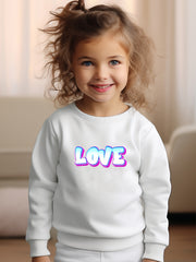 Girls Love Pattern Crew Neck Sweatshirt For Spring Fall Christmas Gift