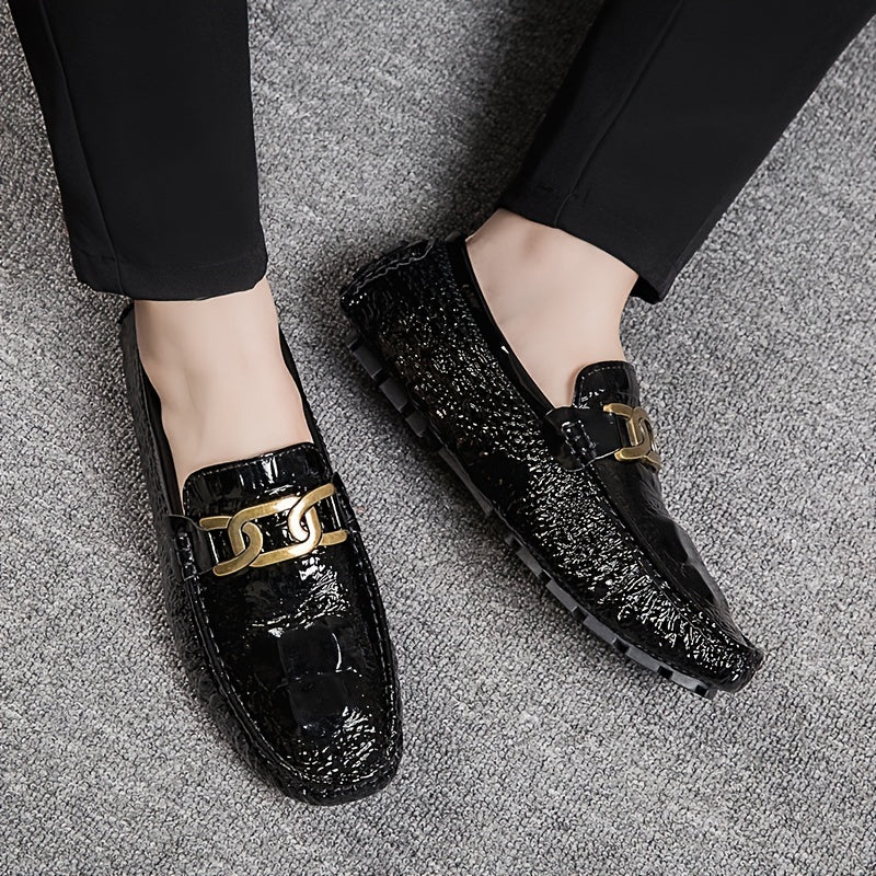 Women's Metal Chain Loafers Patent Leather Non Slip Flats