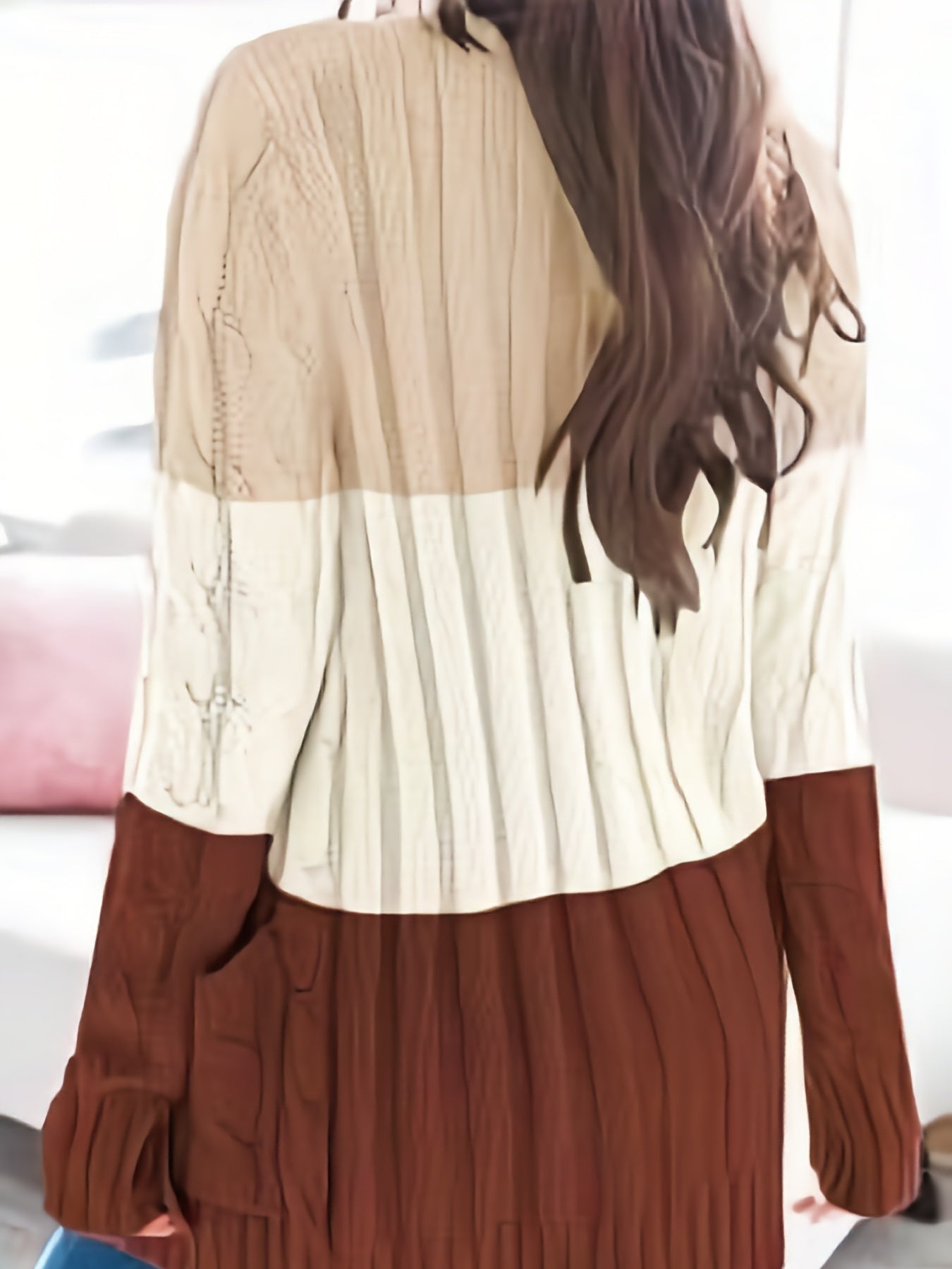  Colorblock Jacquard Cardigan with Pockets