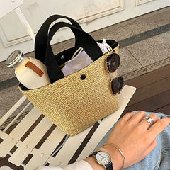 Stylish Braided Satchel Bag Lightweight Beach Storage Bag
