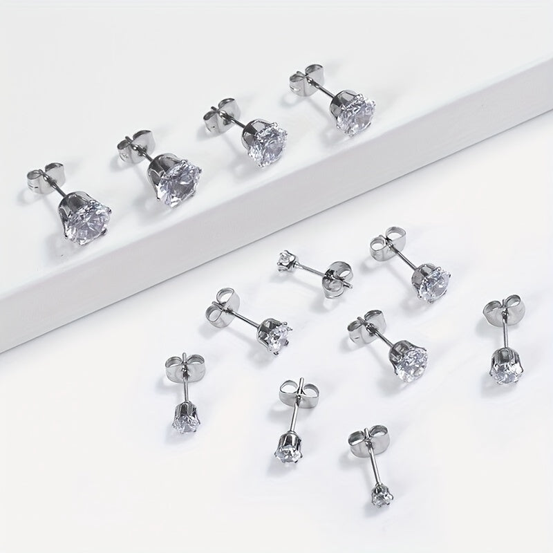 Men's Stainless Steel Claw Stud Earrings with Zircon 3mm 8mm