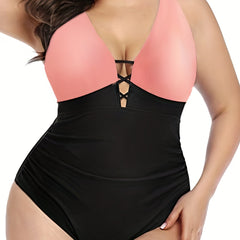  Colorblock Lace Up High Stretch One Piece Swimsuit