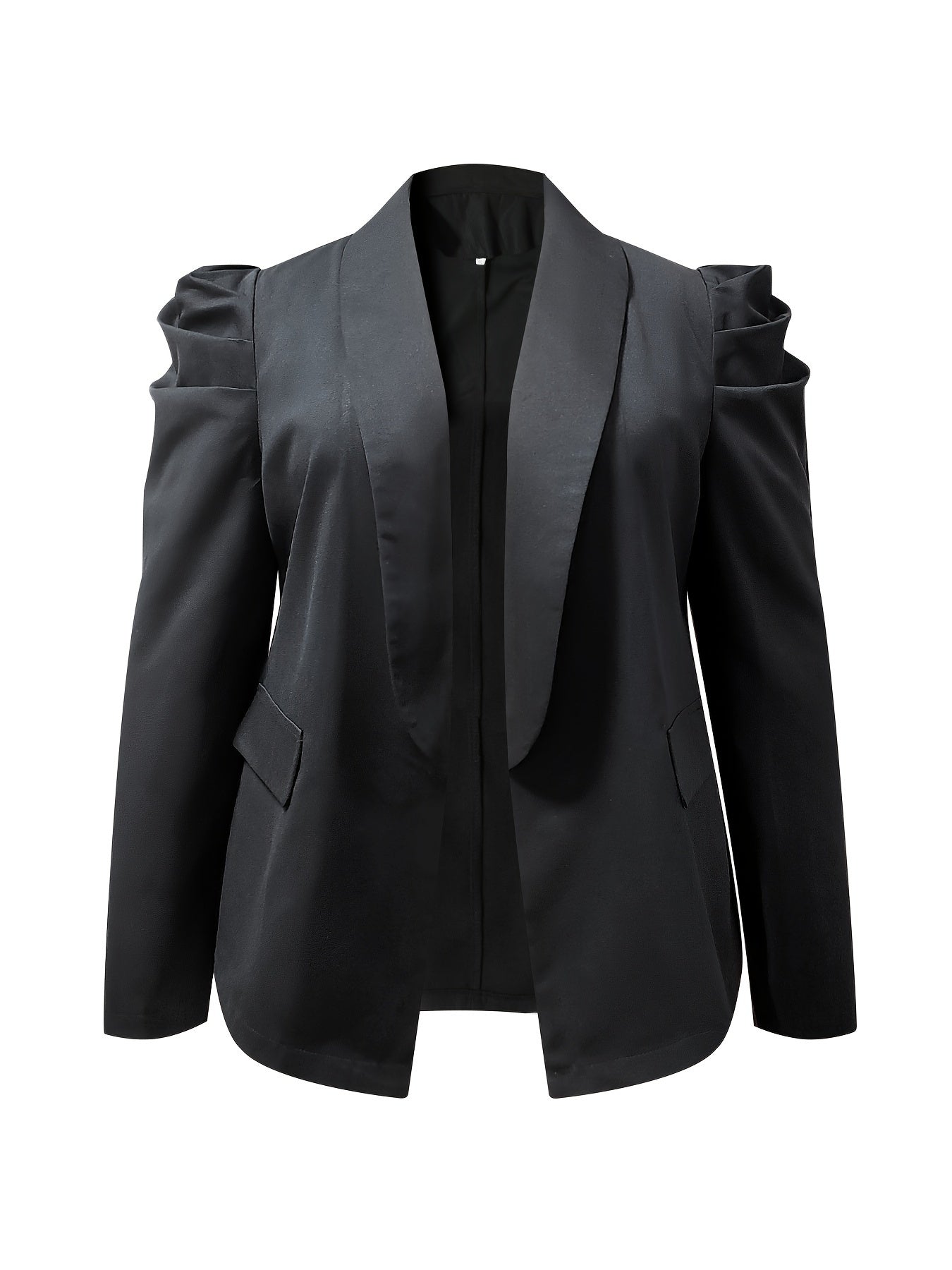  Solid Long Puff Sleeve Blazer With Lapel Collar
