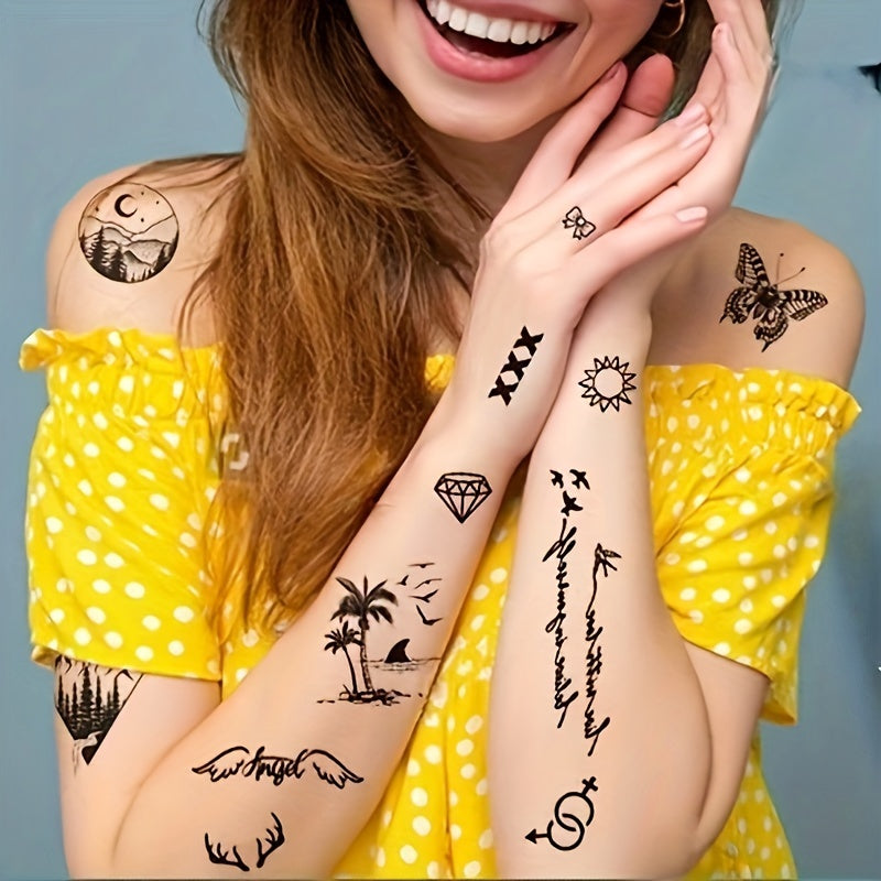 32 Sheet Temporary Tattoo Set Mix Hearts Butterflies Moons Planets
