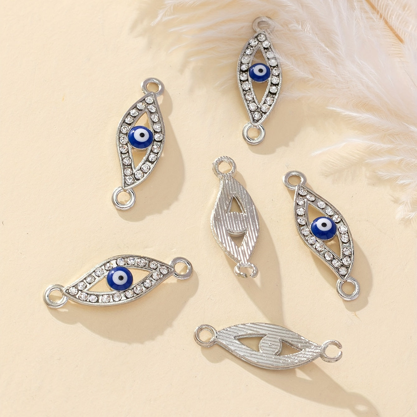 20pcs Evil Eye Double Hole Charms for DIY Jewelry, Silver Pendant