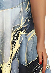  Casual Tank Dress Marble Print Round Neck Midi Dress