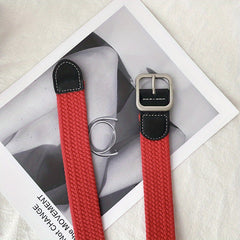 Elastic Woven Canvas Belt Men Women Casual Square Buckle