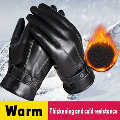Men's Winter Thickened PU Leather Warm Gloves for Cycling Skiing