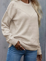  Casual Sweater Women's Plus Solid Jacquard Long Sleeve Round Neck