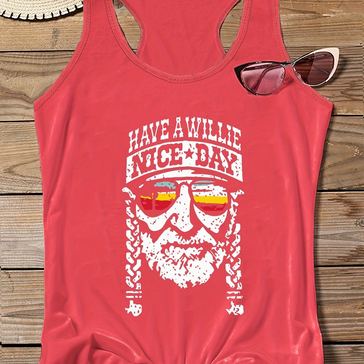 Crinkle Figure & Slogan Print Round Neck Plus Size Tank Top