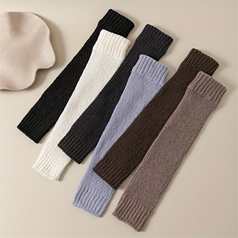 Solid Rib Knit Leg Warmers All-match Knee High Socks Women's Stockings