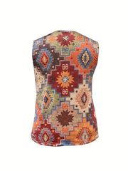 Geometric Print Tank Top Crew Neck Sleeveless Summer Top