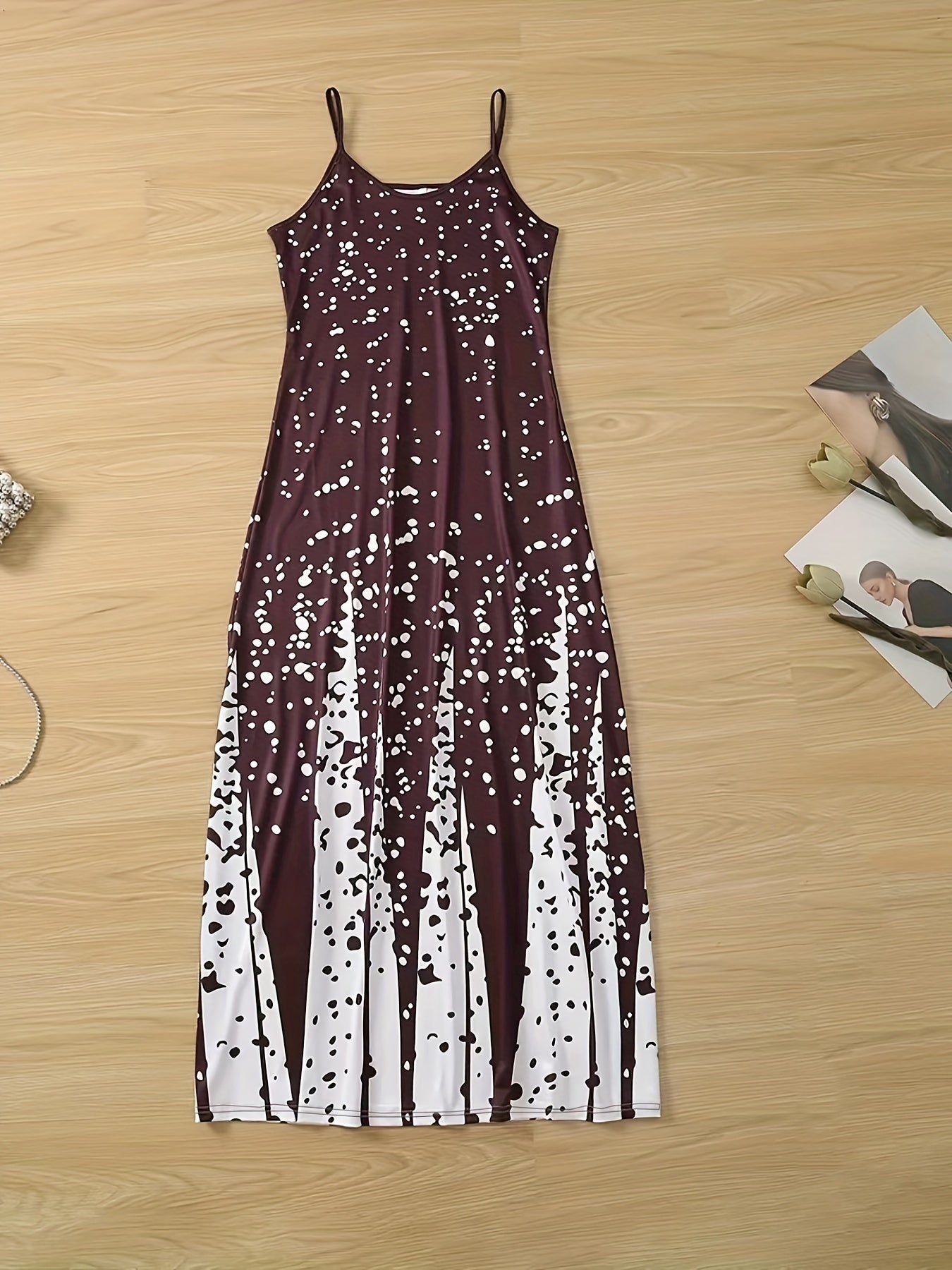  Colorblock Dot Print Maxi Dress