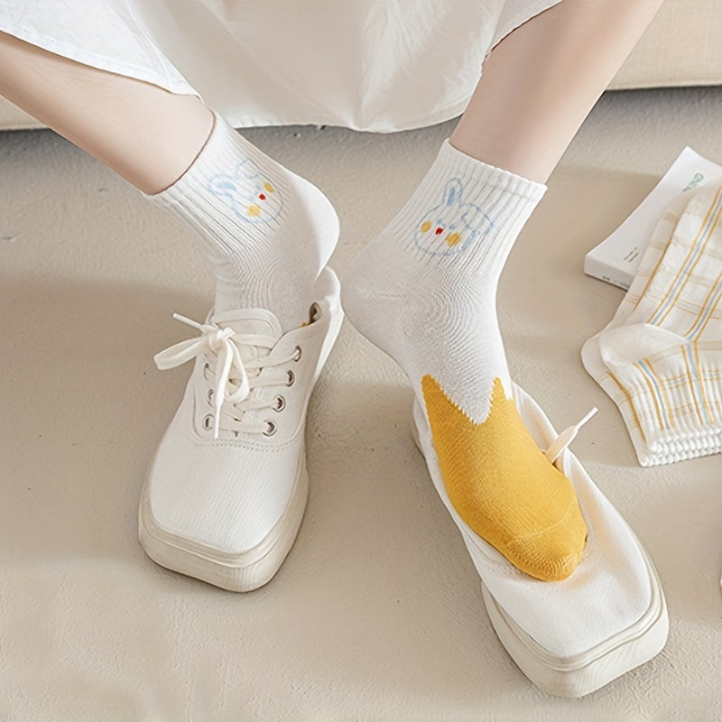 5 Pairs Bunny Print Socks Cute & Comfortable Women's Mid Tube Stockings