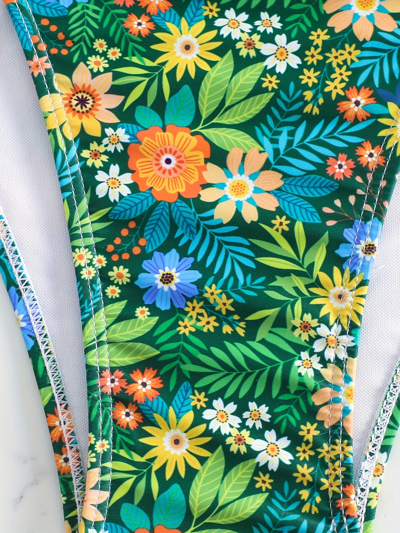  Boho Bikini Set Floral Print Tube Bra & High Waisted Panty Swimsuit