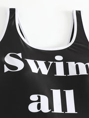  Sporty Tankini Set Women's Plus Letter Print Tank Top
