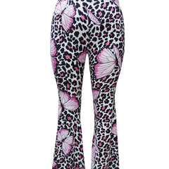 Butterfly & Leopard Print High Rise Flare Leg Pants