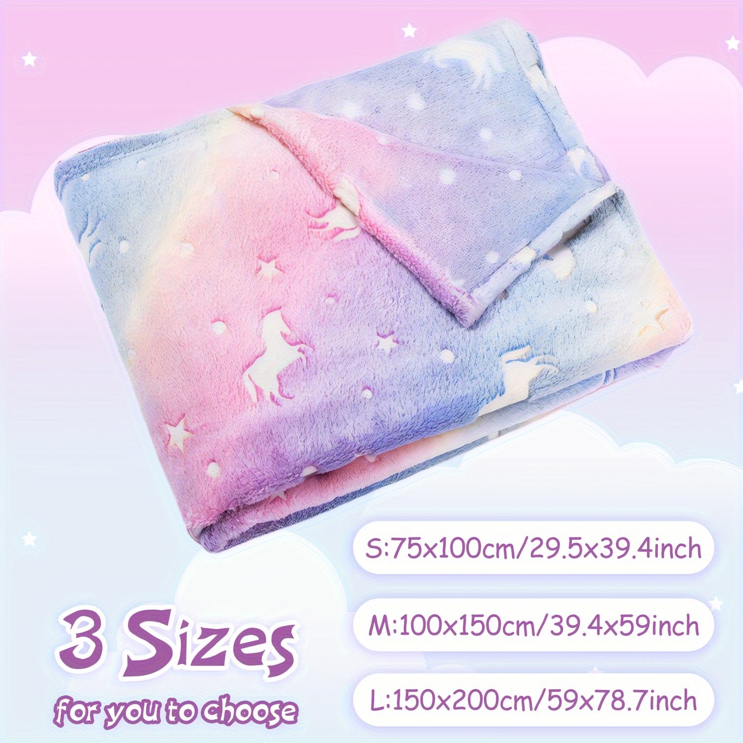 Glow In The Dark Unicorn Blanket Soft Fleece Throw Gift