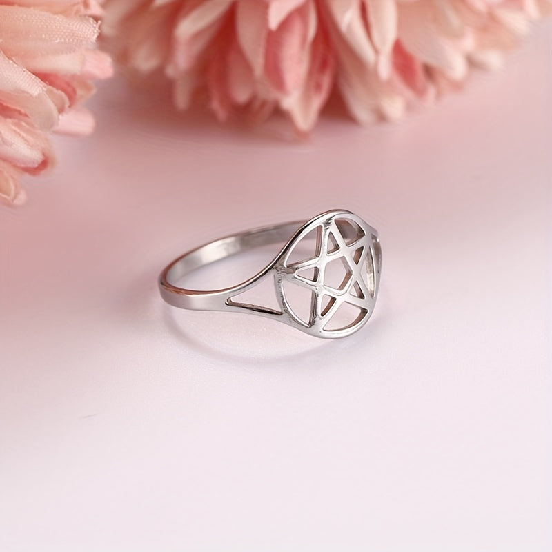 Stainless Steel Pentagram Symbol Ring for Men