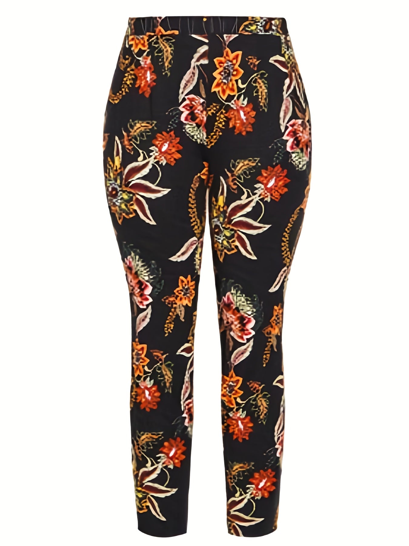  Boho Pants Women's Plus Floral Print Elastic Tapered Pants