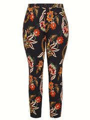  Boho Pants Women's Plus Floral Print Elastic Tapered Pants