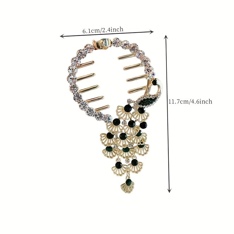 Peacock Rhinestone Crystal Double Side Hair Clip Ladies Hair Accessories