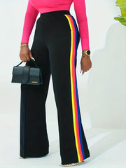  Colorful Stripe Print Wide Leg Trousers