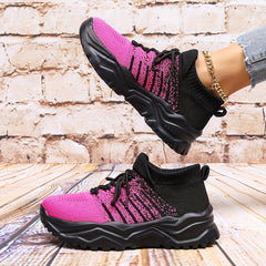 Women's Ombre Thick Sole Running Shoes Lace Up Platform Sneakers