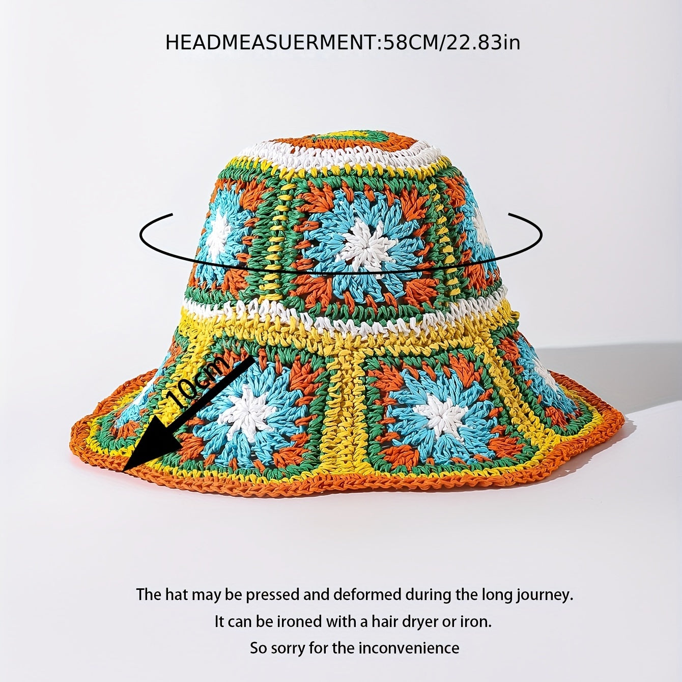 Boho Crochet Bucket Hat With Brim Hollow Out Straw Sun Hat