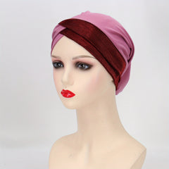 Glitter Forehead Cross Turban Cap Solid Head Wrap Bandana Headwear