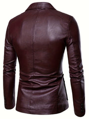 Men's Casual Pockets PU Leather Jacket Long Sleeves