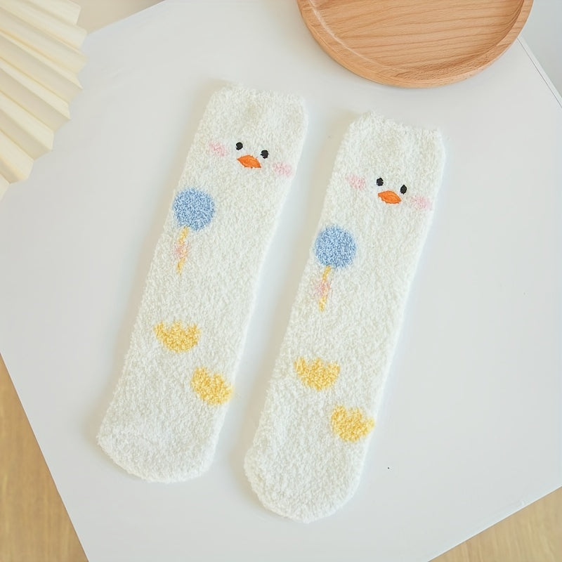 5 Pairs Cartoon Fuzzy Socks Women's Stockings