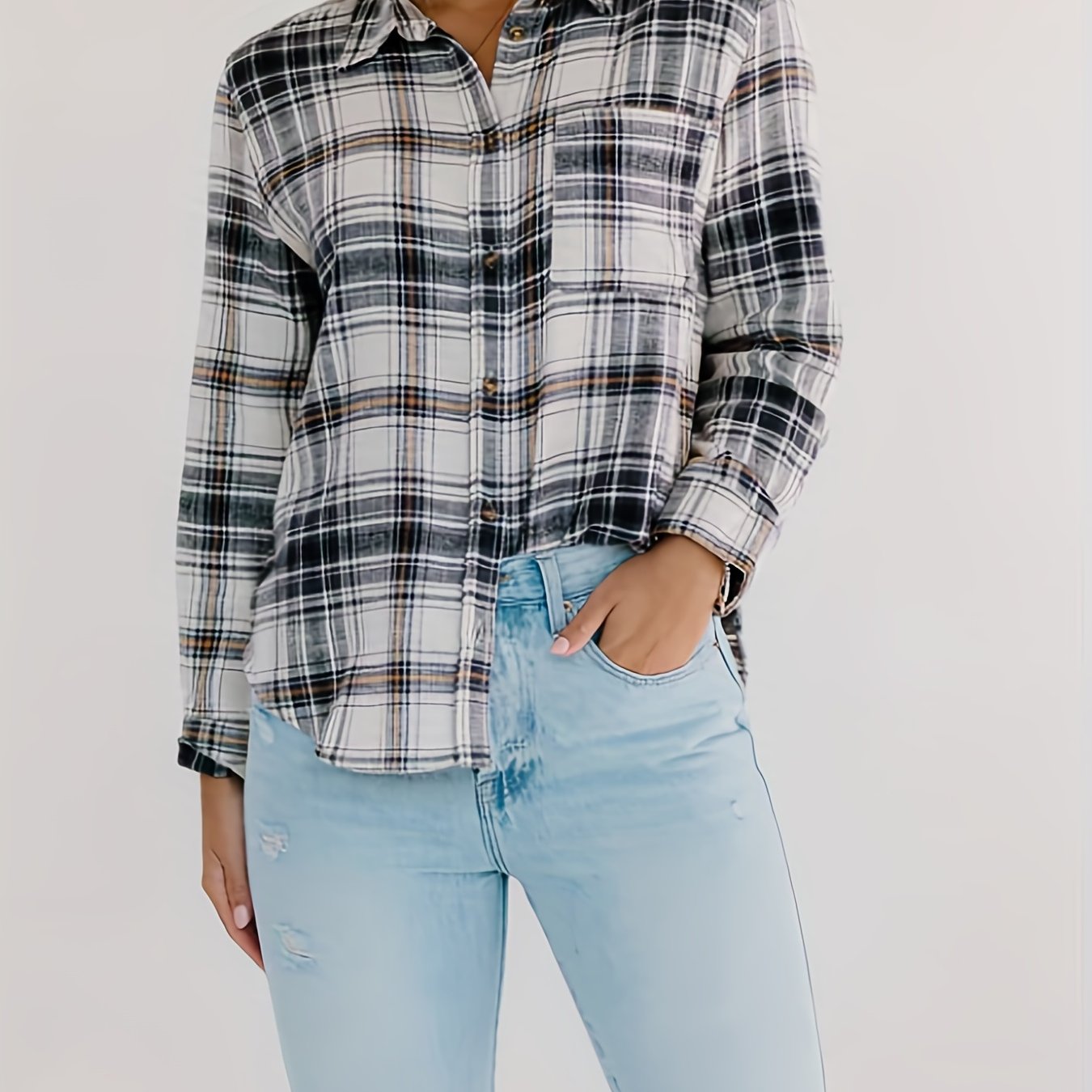 Plaid Print Long Sleeve Button Up Shirt