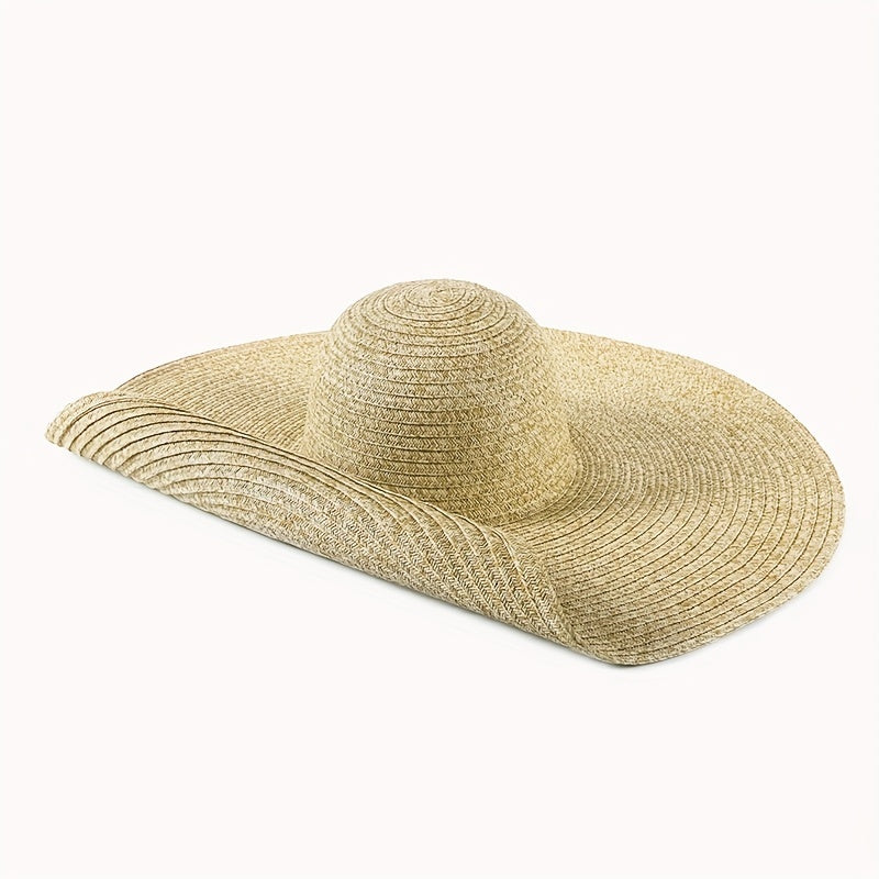 Oversized Wide Brim Sun Hat Khaki French Style Straw Hats UV Protection
