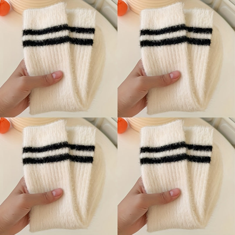 Warm Striped Fuzzy Socks - Mid Tube Women's Stockings