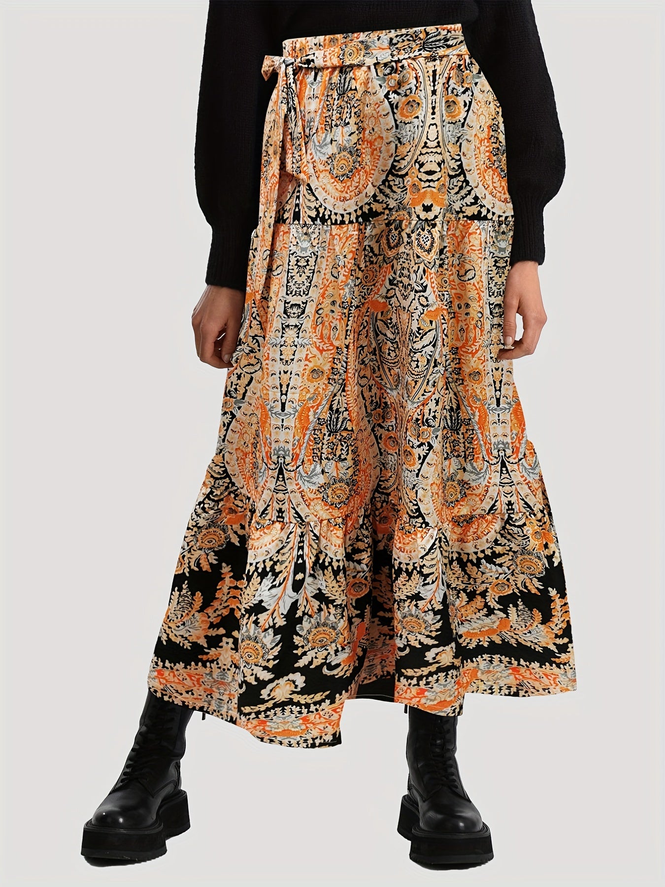  Boho Skirt Women's Plus Paisley Print High Rise Smock M