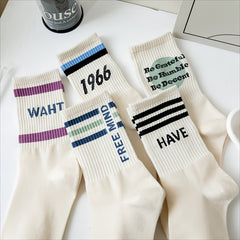 5 Pairs Letter Print Crew Socks for Women
