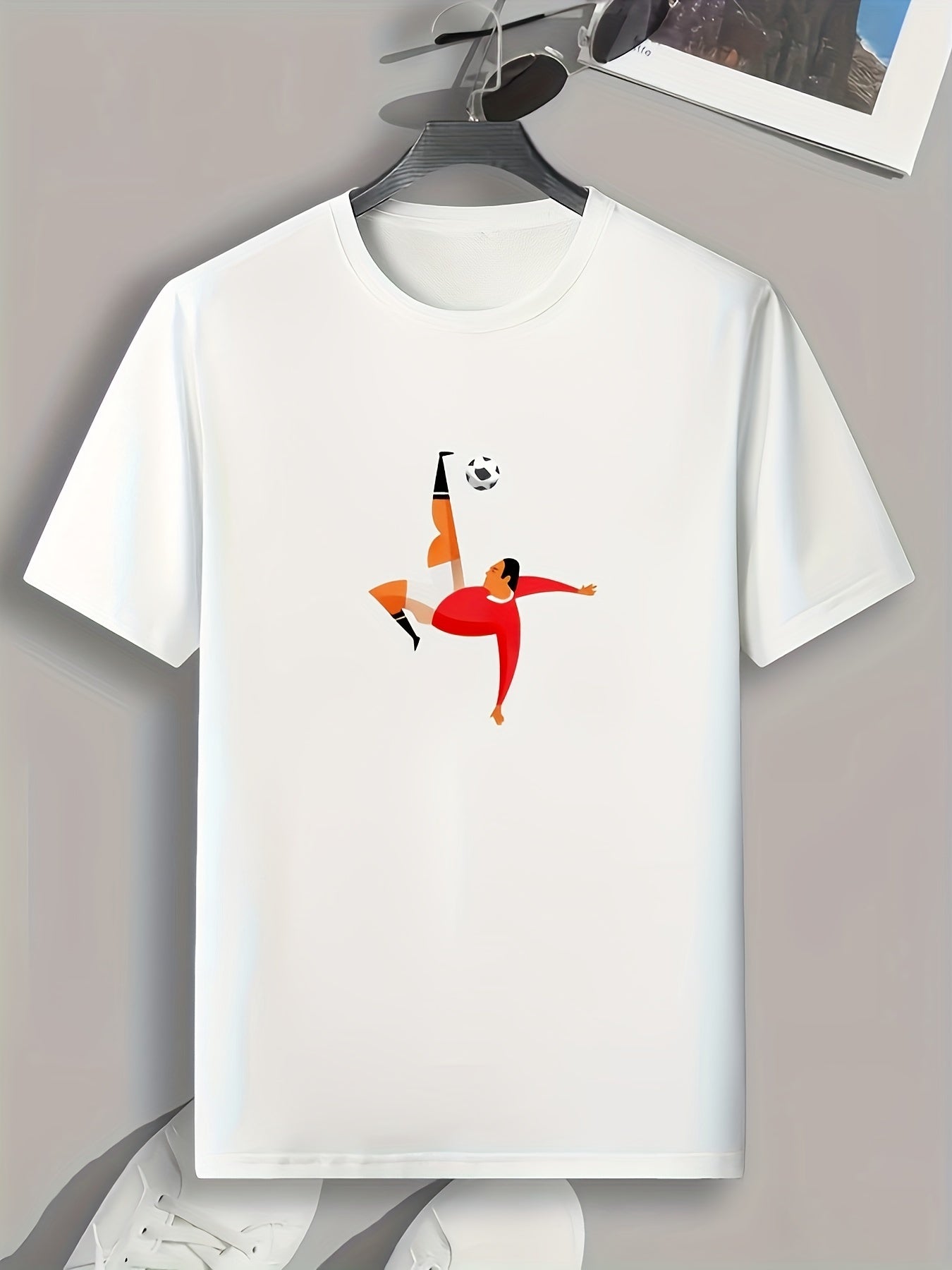 Football Player Print Men's Comfy T shirt Active Tee For Summer